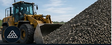 Aggregates and inert materials moved by loader