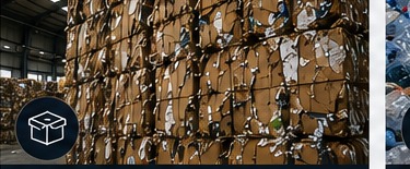 Baled card and paper material at a recycling facility